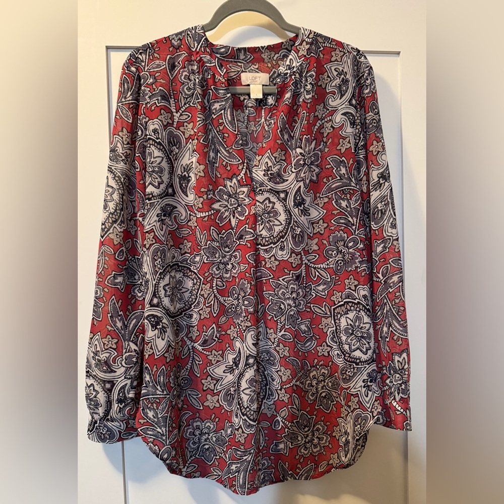 LOFT Sheer Long Sleeve Tunic Blouse